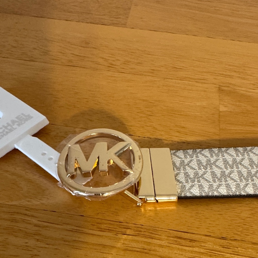 Michael Kors Gold and Gray Logo Belt
